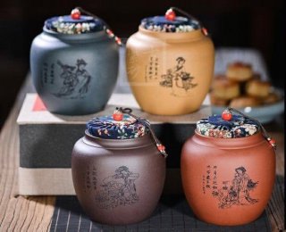 《四大美女茶葉罐》宜興紫砂壺手工紫泥，段泥，紅清水泥，天青泥茶壺具